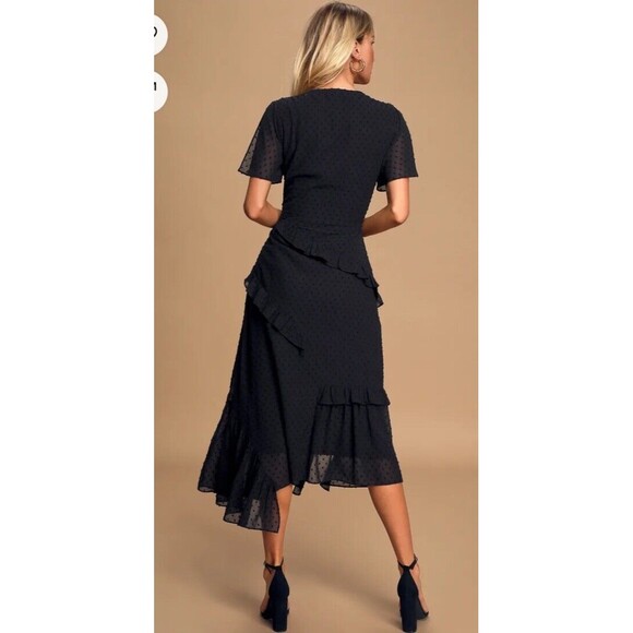 Lulus Black Swiss Dot Ruffled Midi Dress Size Xs NWT - Picture 4 of 11